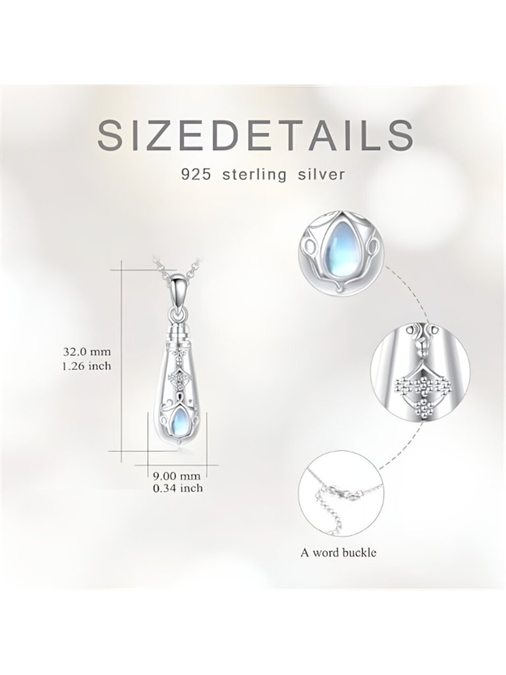 925 Sterling Silver Urn Necklaces for Ashes, Teardrop Memorial Keepsake - Picture 6 of 6